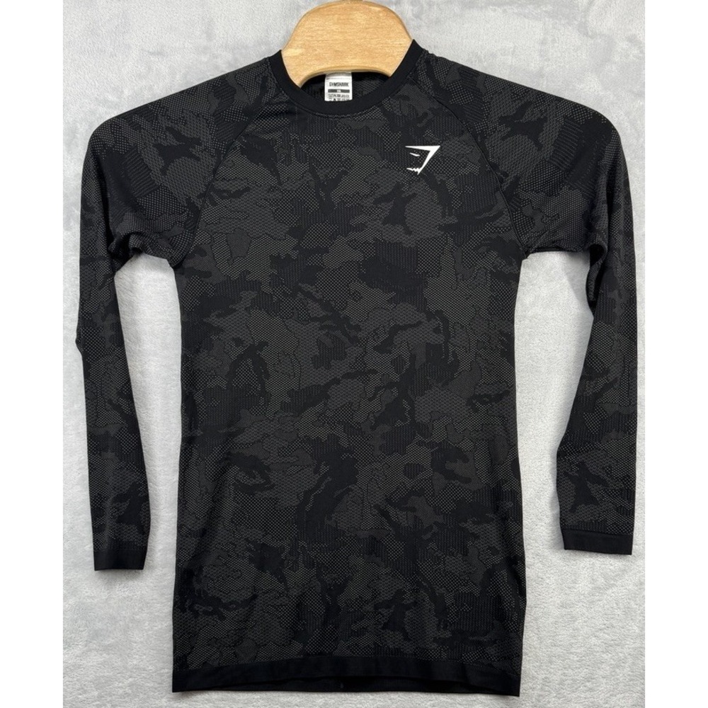 Gymshark Geo Seamless Long Sleeve T-Shirt Charcoal Grey Camo Men's Size XS